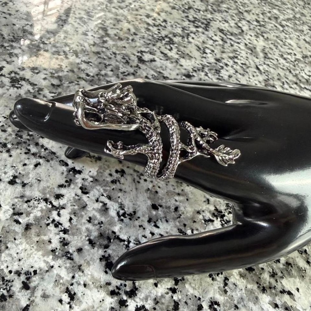 Silver Chrome Steel Y2k Dragon Full Finger Armor Ring Brand‎ New